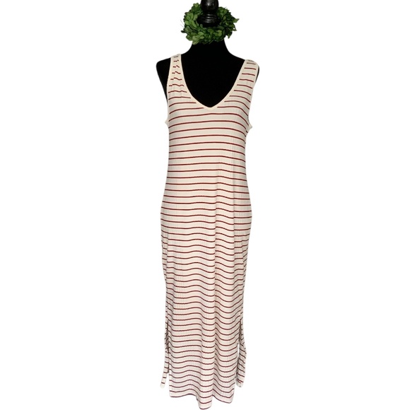 Banana Republic Semi-fitted Ribbed Knit Jersey V-Neck Tank Dress Cream R… - Picture 1 of 11